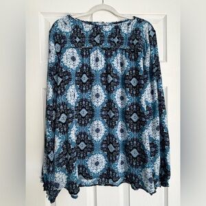 LOFT Blue and Black Floral Blouse
